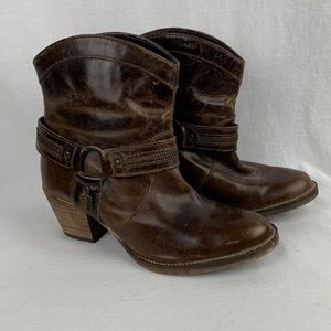 Dingo Brown Leather Western Moto Zipper Trim Chunky Boots size 7.5